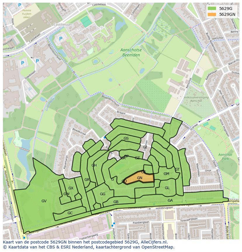 Afbeelding van het postcodegebied 5629 GN op de kaart.