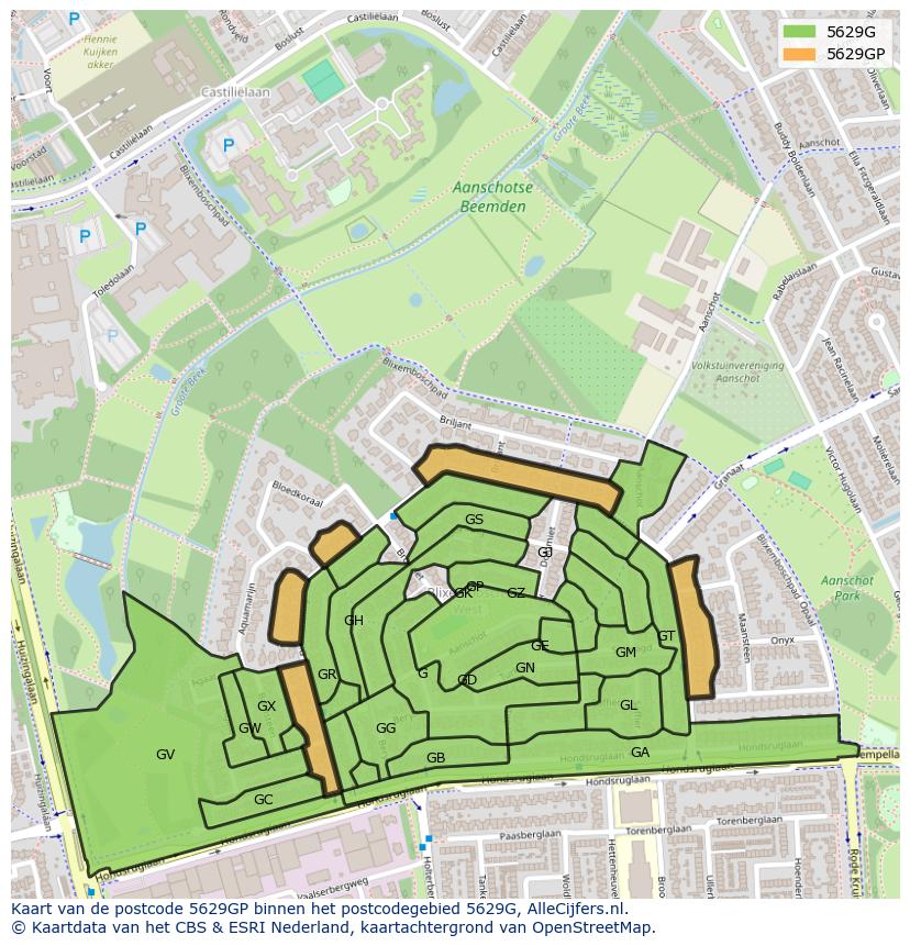 Afbeelding van het postcodegebied 5629 GP op de kaart.