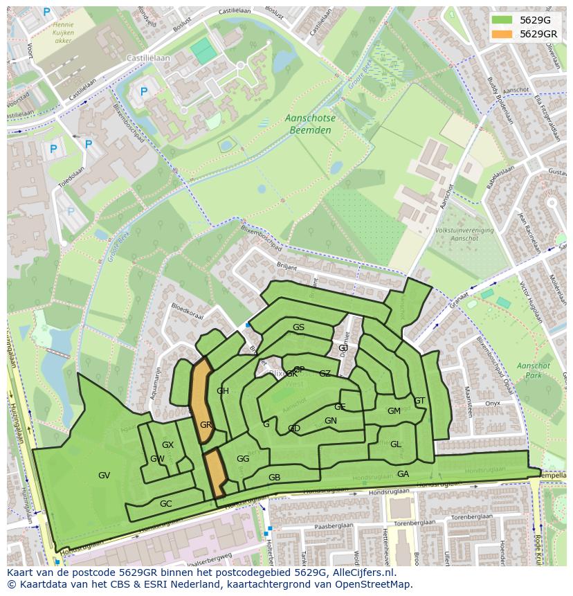 Afbeelding van het postcodegebied 5629 GR op de kaart.
