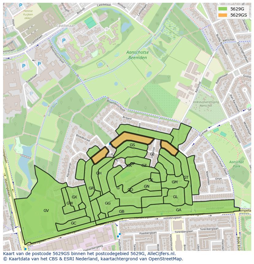 Afbeelding van het postcodegebied 5629 GS op de kaart.