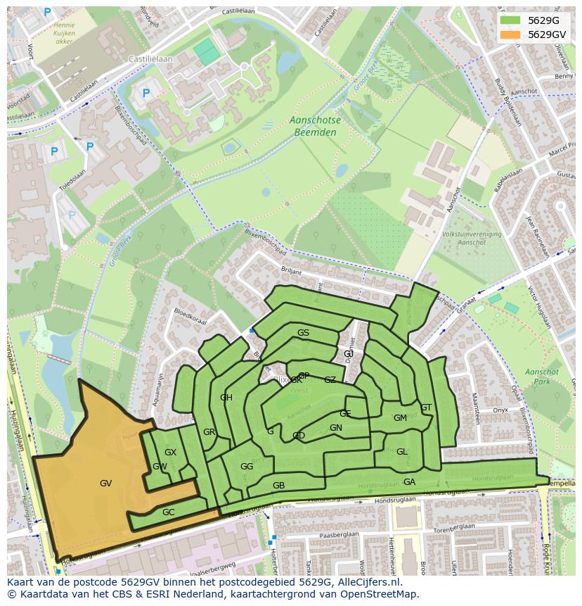 Afbeelding van het postcodegebied 5629 GV op de kaart.