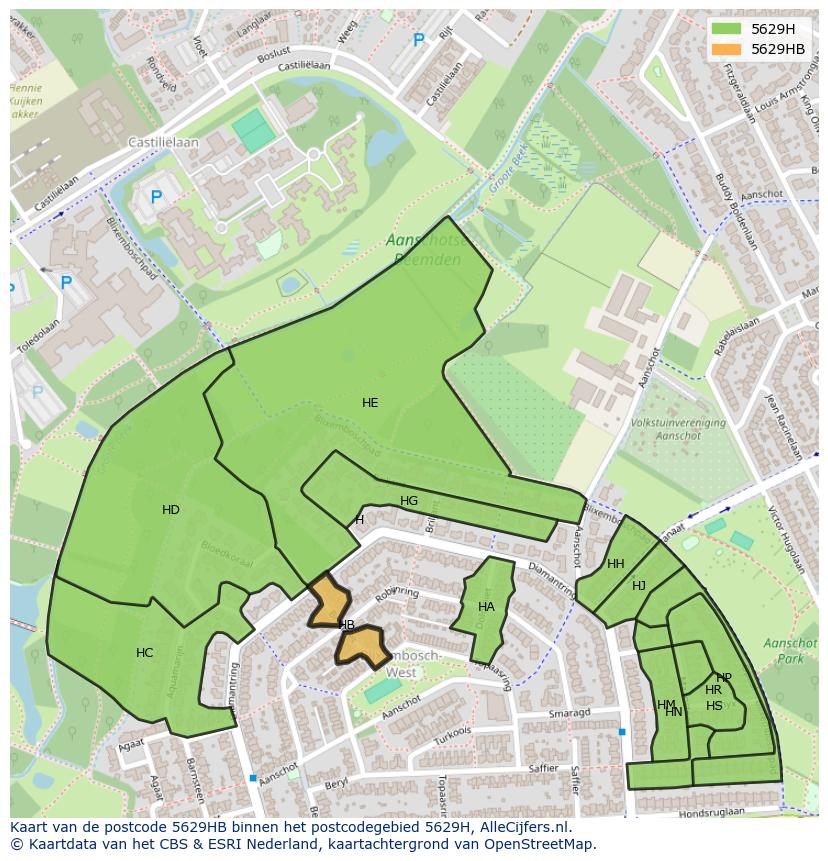 Afbeelding van het postcodegebied 5629 HB op de kaart.
