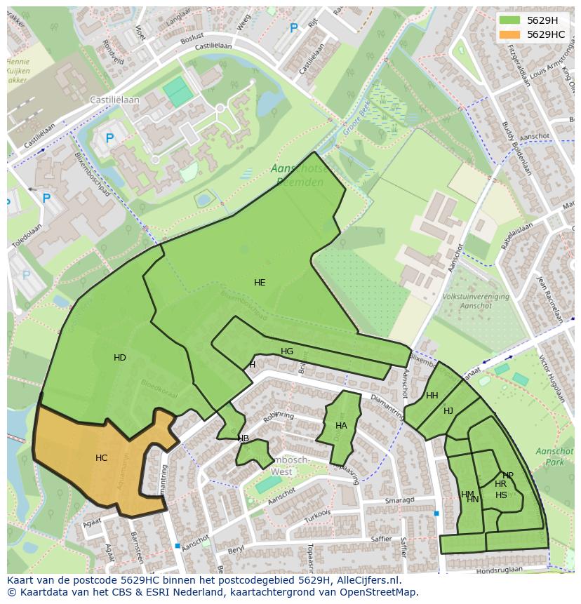 Afbeelding van het postcodegebied 5629 HC op de kaart.