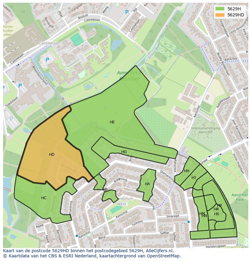 Afbeelding van het postcodegebied 5629 HD op de kaart.
