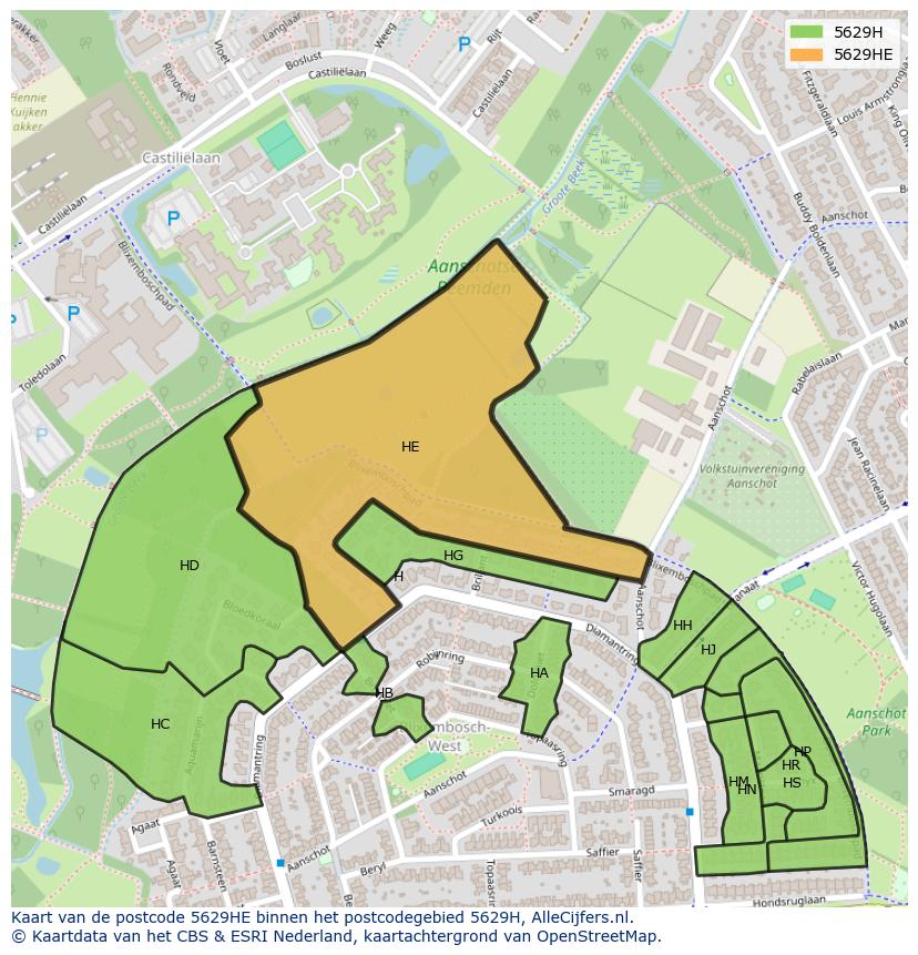 Afbeelding van het postcodegebied 5629 HE op de kaart.