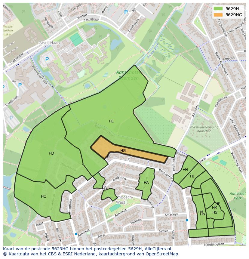 Afbeelding van het postcodegebied 5629 HG op de kaart.