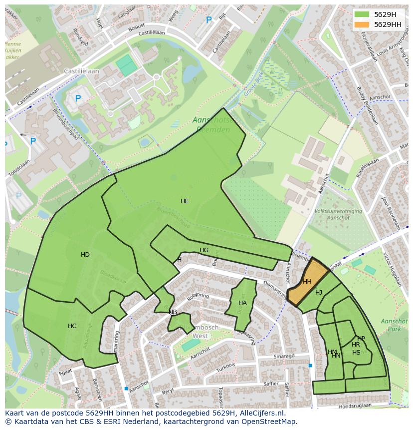 Afbeelding van het postcodegebied 5629 HH op de kaart.