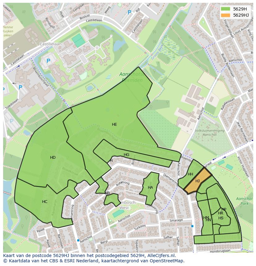 Afbeelding van het postcodegebied 5629 HJ op de kaart.