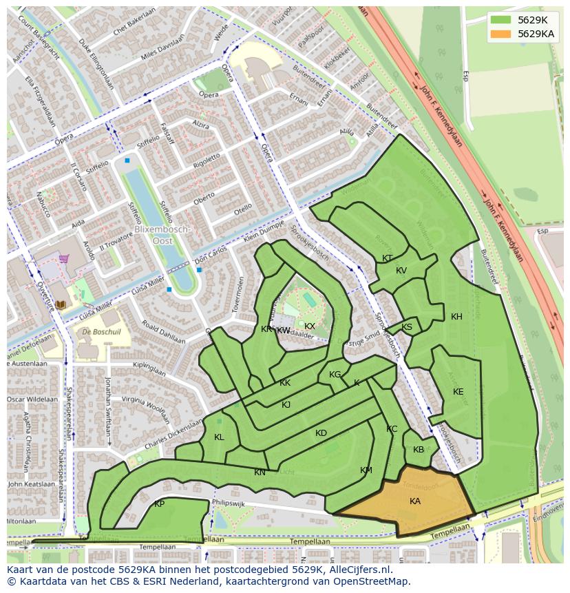 Afbeelding van het postcodegebied 5629 KA op de kaart.