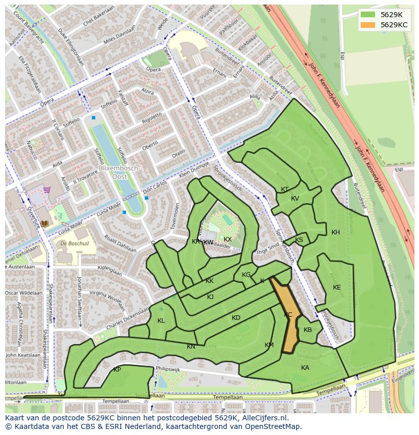 Afbeelding van het postcodegebied 5629 KC op de kaart.