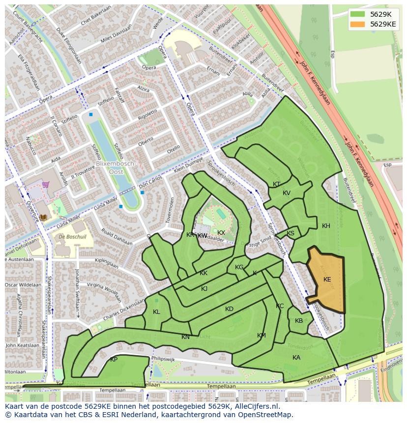 Afbeelding van het postcodegebied 5629 KE op de kaart.