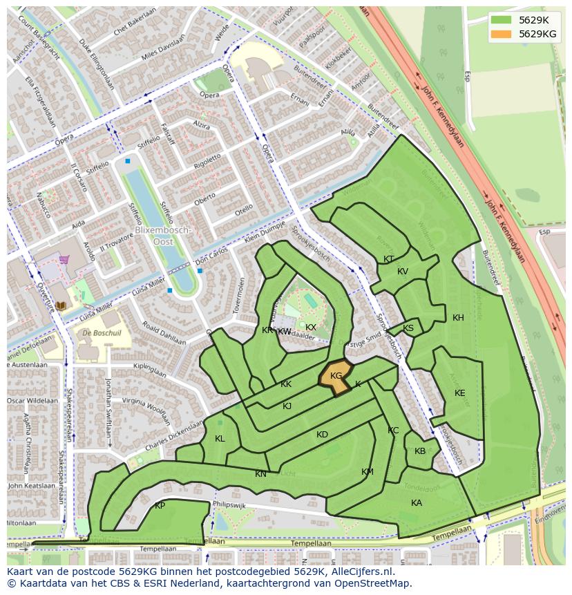 Afbeelding van het postcodegebied 5629 KG op de kaart.