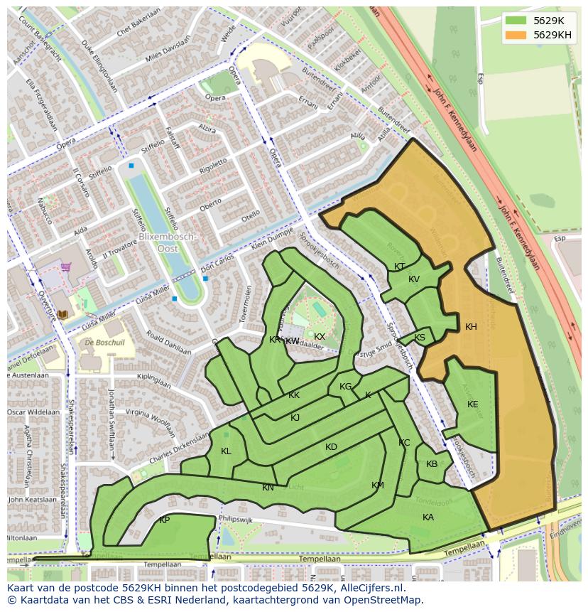 Afbeelding van het postcodegebied 5629 KH op de kaart.