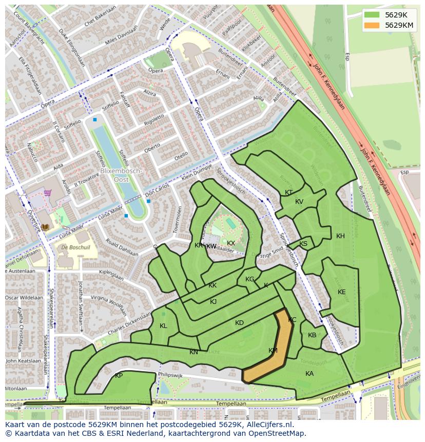 Afbeelding van het postcodegebied 5629 KM op de kaart.