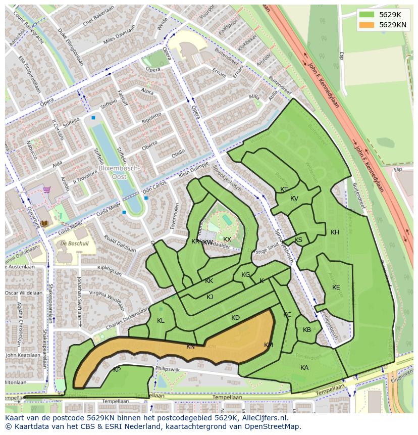 Afbeelding van het postcodegebied 5629 KN op de kaart.