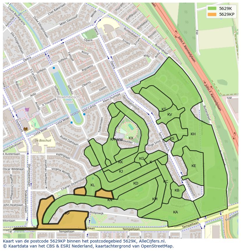 Afbeelding van het postcodegebied 5629 KP op de kaart.
