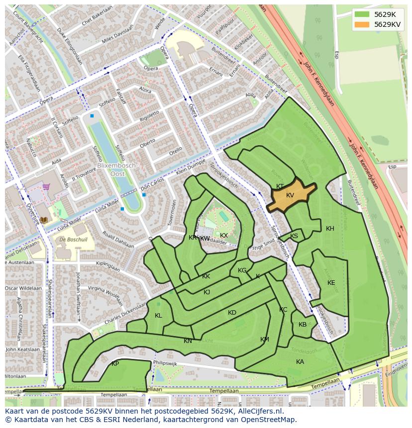 Afbeelding van het postcodegebied 5629 KV op de kaart.