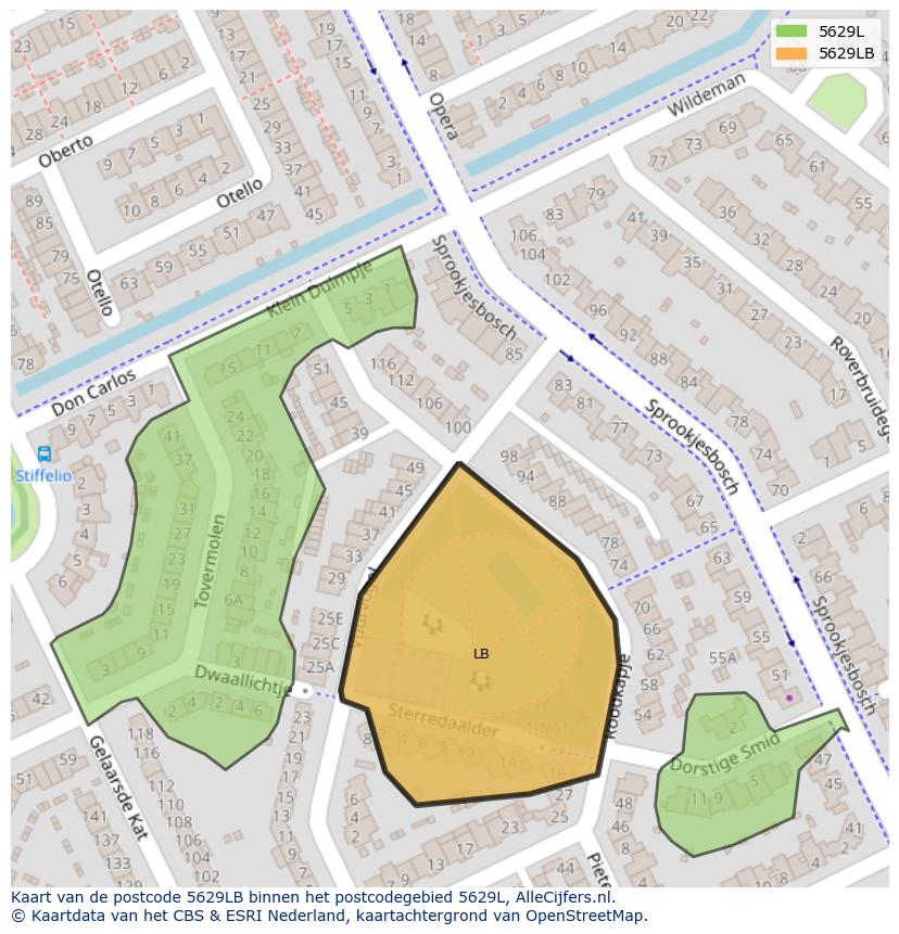 Afbeelding van het postcodegebied 5629 LB op de kaart.