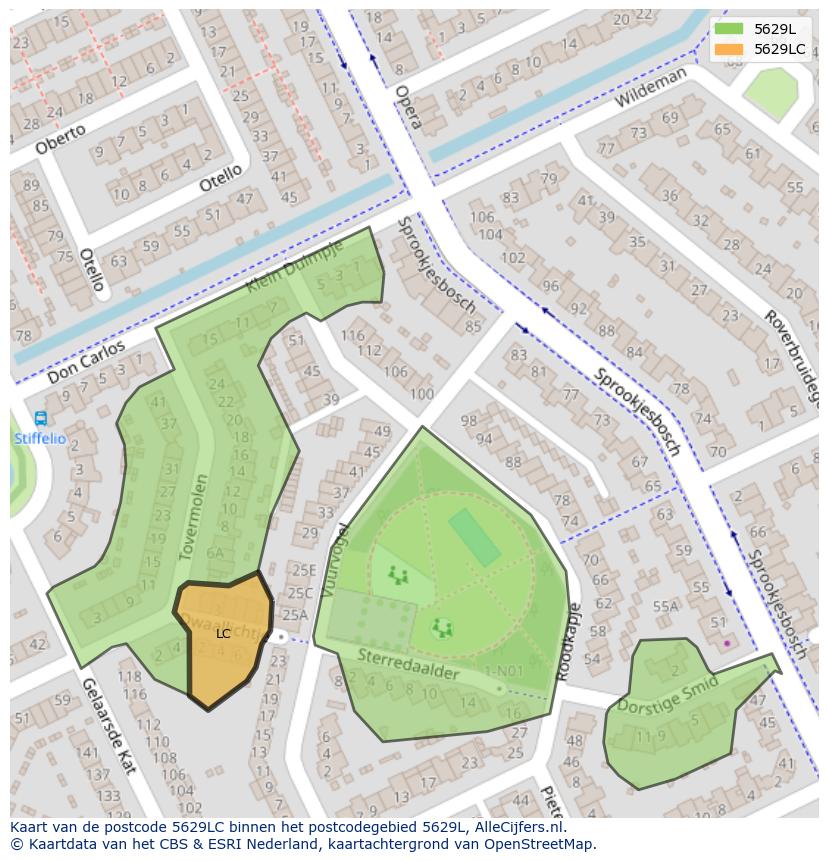 Afbeelding van het postcodegebied 5629 LC op de kaart.