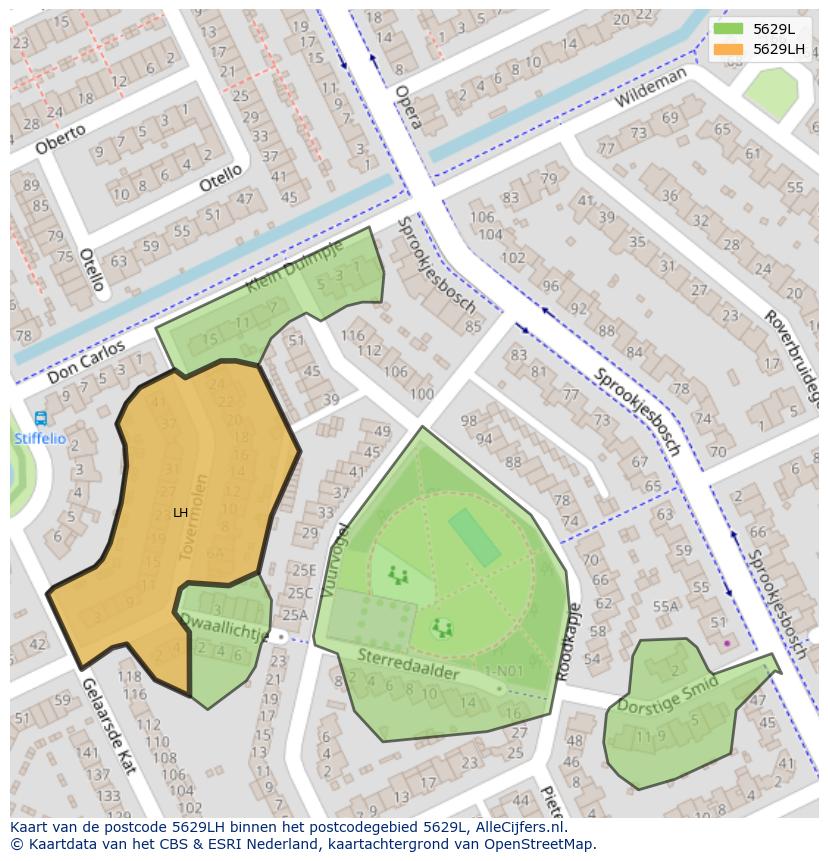 Afbeelding van het postcodegebied 5629 LH op de kaart.
