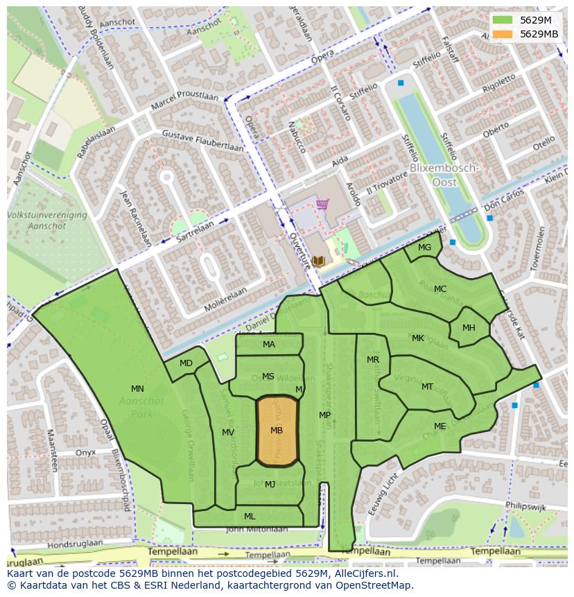 Afbeelding van het postcodegebied 5629 MB op de kaart.