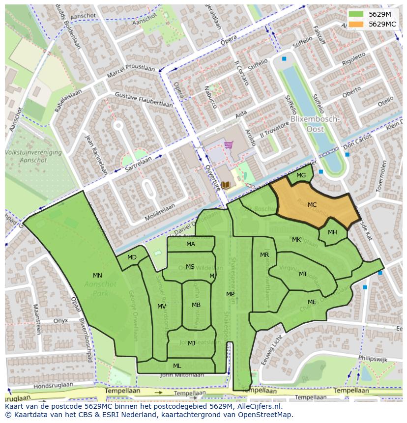 Afbeelding van het postcodegebied 5629 MC op de kaart.