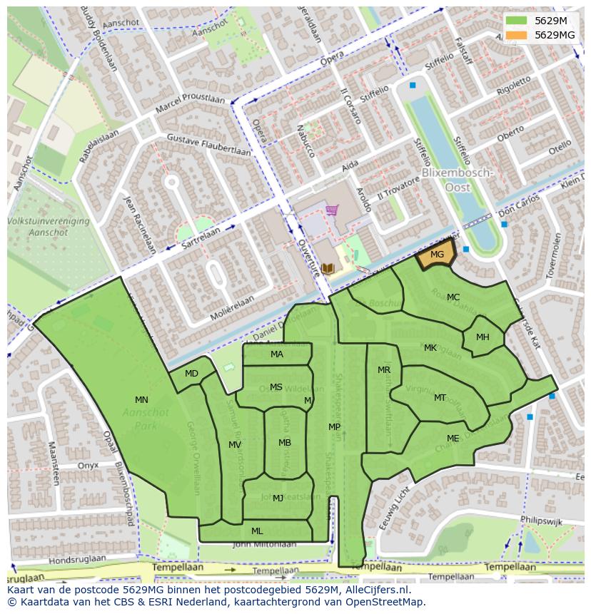 Afbeelding van het postcodegebied 5629 MG op de kaart.