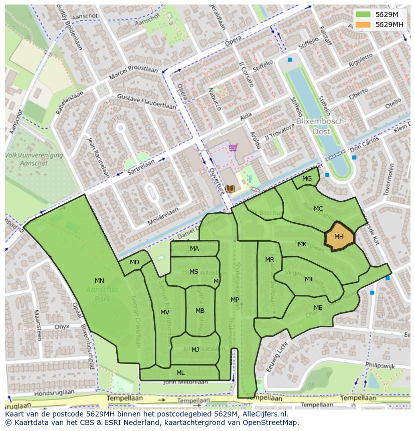 Afbeelding van het postcodegebied 5629 MH op de kaart.