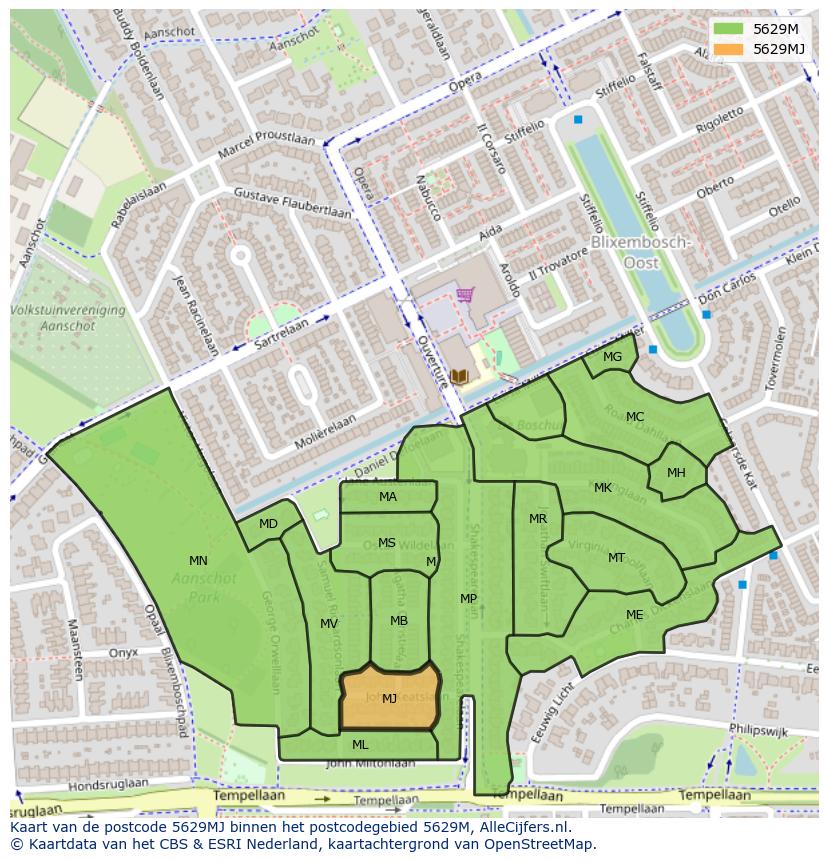Afbeelding van het postcodegebied 5629 MJ op de kaart.