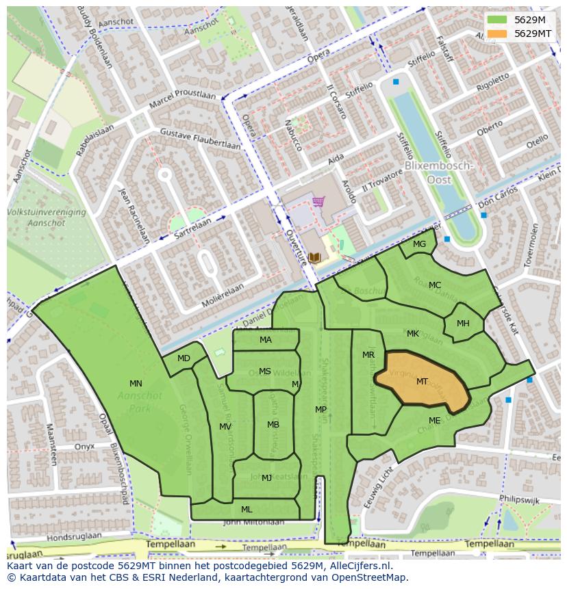 Afbeelding van het postcodegebied 5629 MT op de kaart.