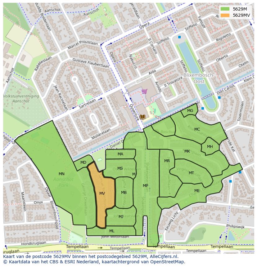 Afbeelding van het postcodegebied 5629 MV op de kaart.