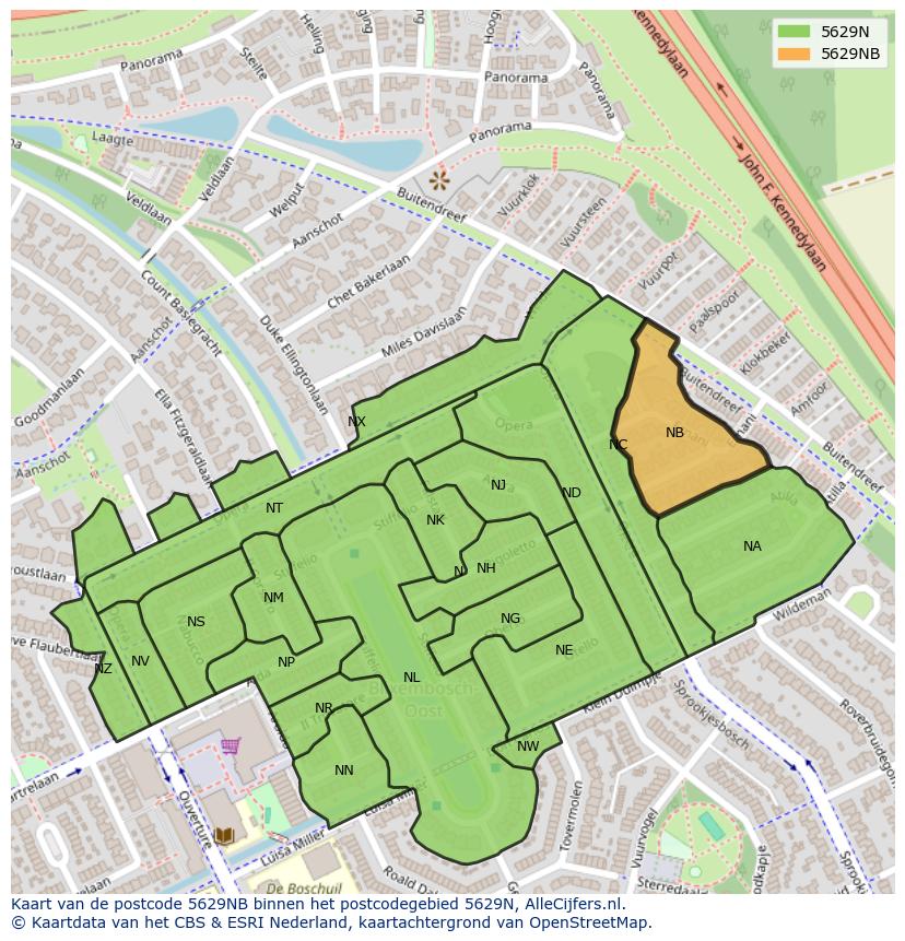 Afbeelding van het postcodegebied 5629 NB op de kaart.