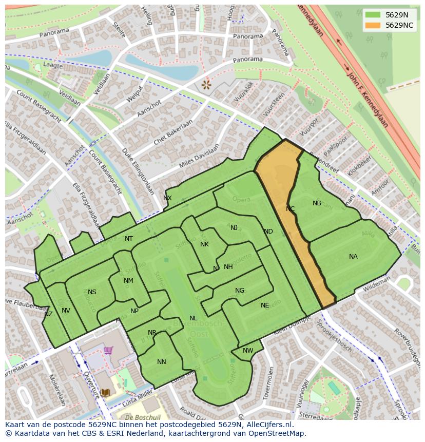 Afbeelding van het postcodegebied 5629 NC op de kaart.