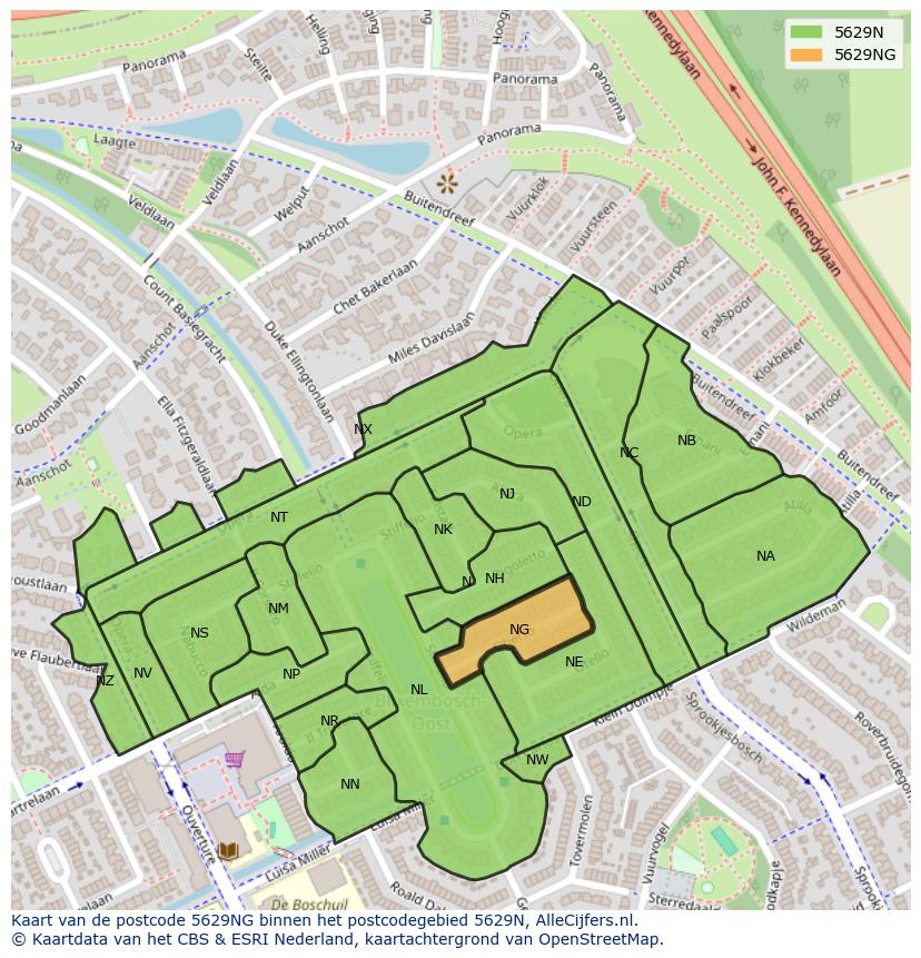 Afbeelding van het postcodegebied 5629 NG op de kaart.