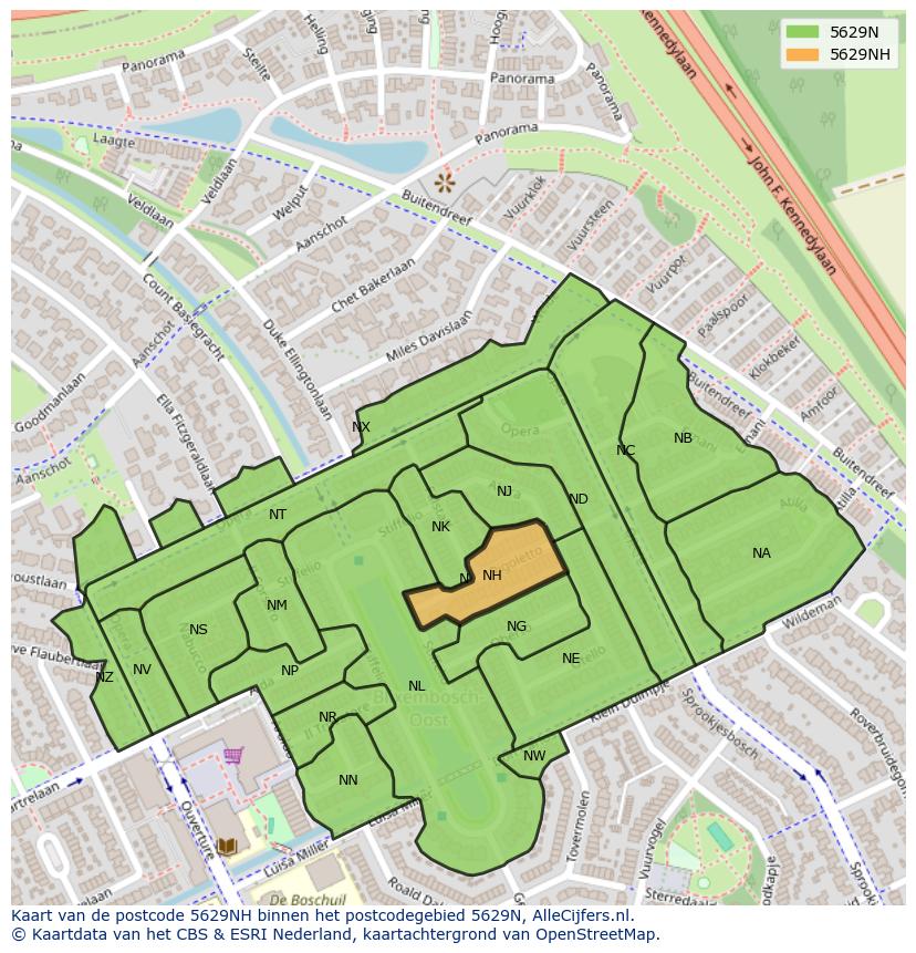 Afbeelding van het postcodegebied 5629 NH op de kaart.