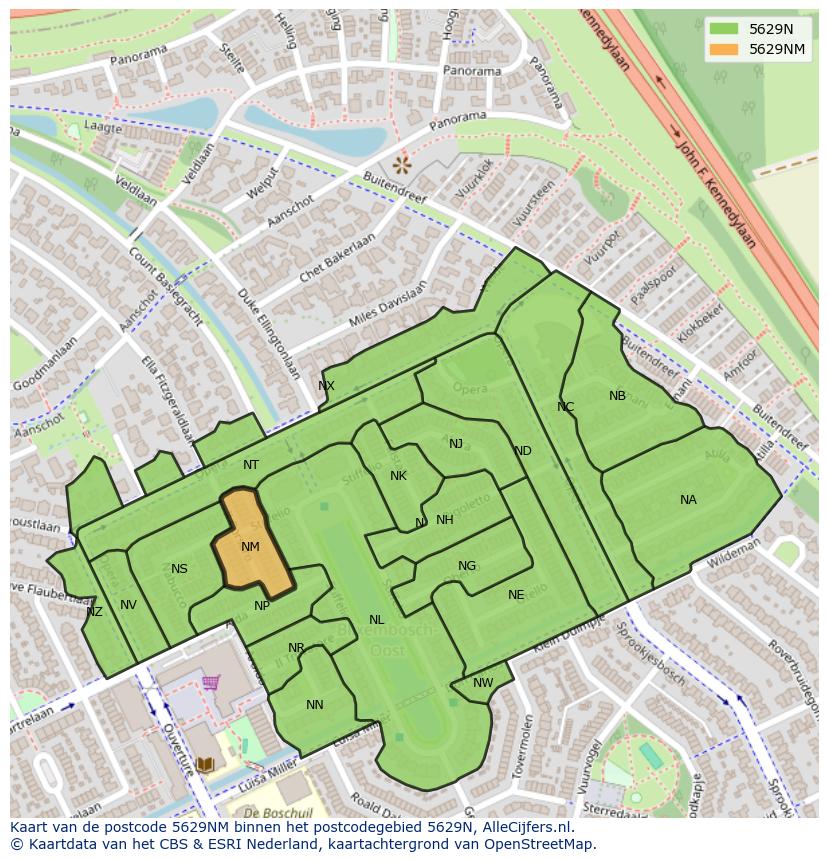 Afbeelding van het postcodegebied 5629 NM op de kaart.