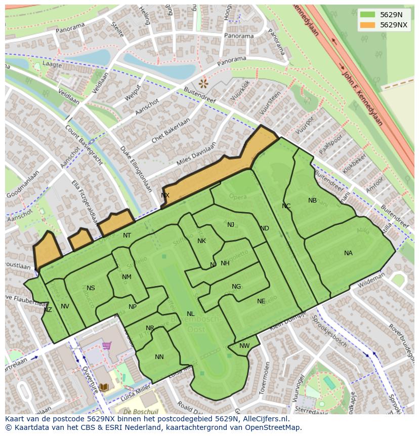 Afbeelding van het postcodegebied 5629 NX op de kaart.