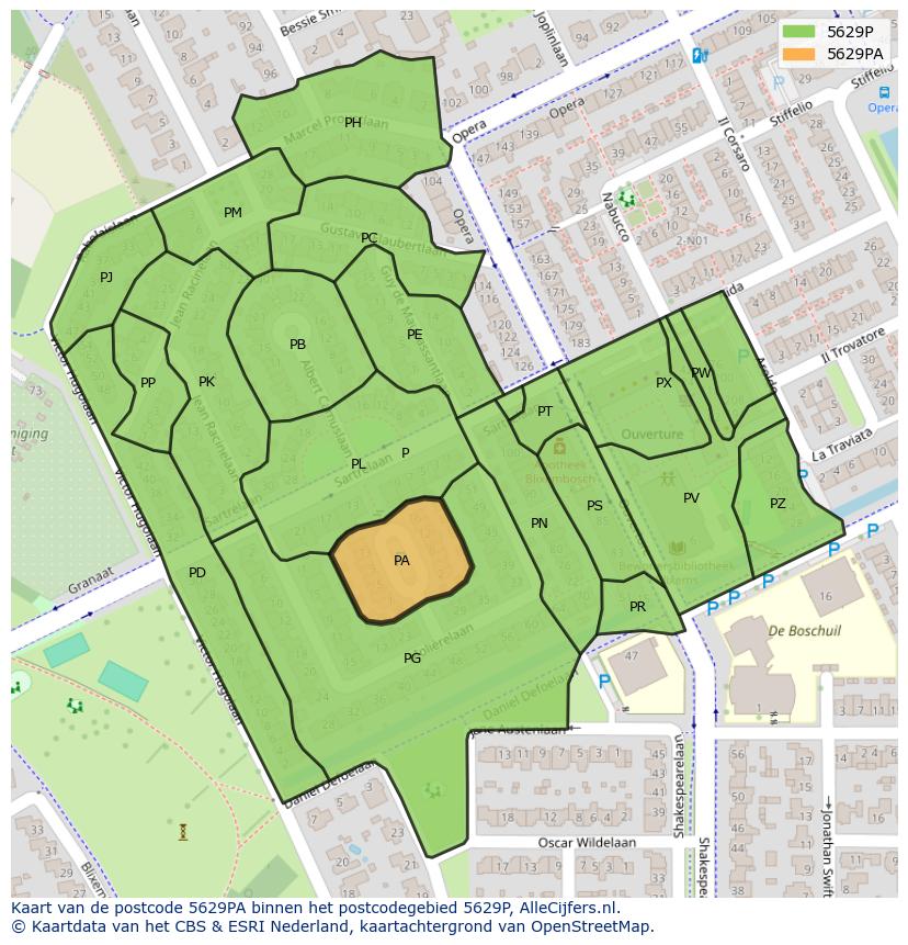 Afbeelding van het postcodegebied 5629 PA op de kaart.