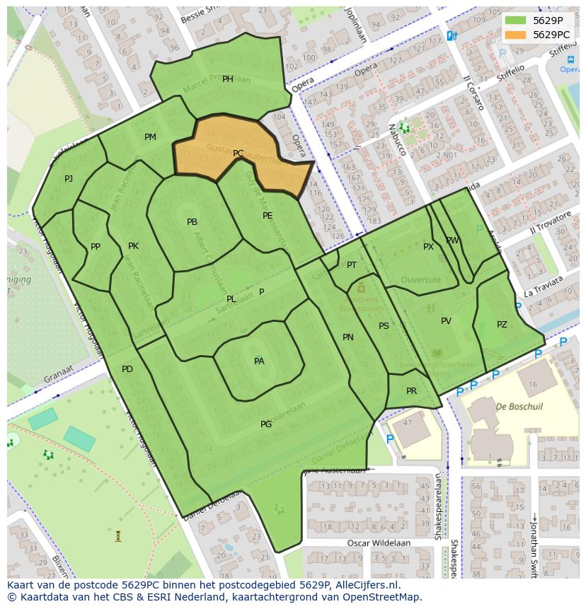 Afbeelding van het postcodegebied 5629 PC op de kaart.