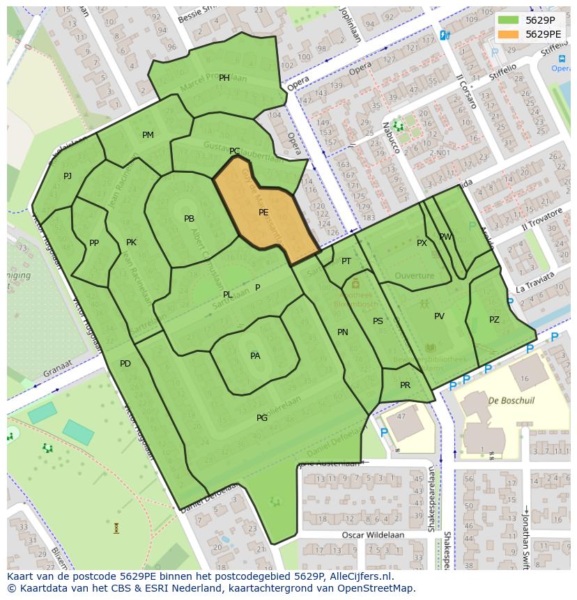 Afbeelding van het postcodegebied 5629 PE op de kaart.