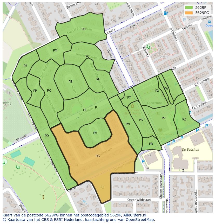 Afbeelding van het postcodegebied 5629 PG op de kaart.