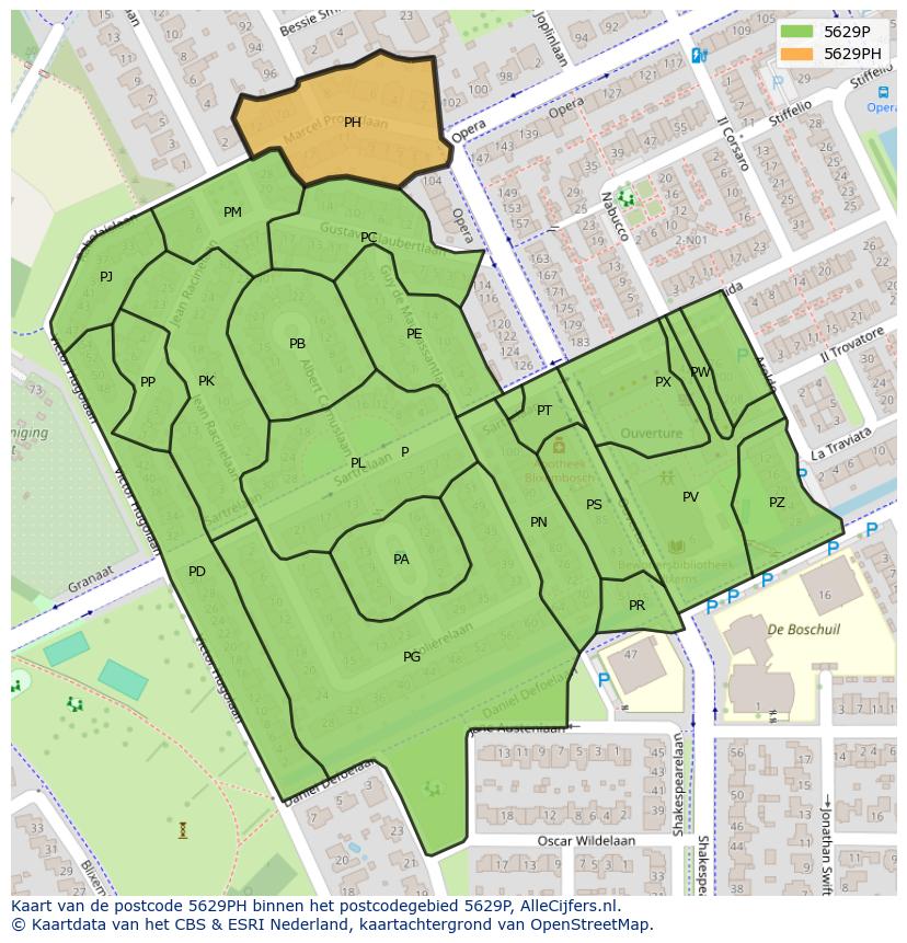 Afbeelding van het postcodegebied 5629 PH op de kaart.