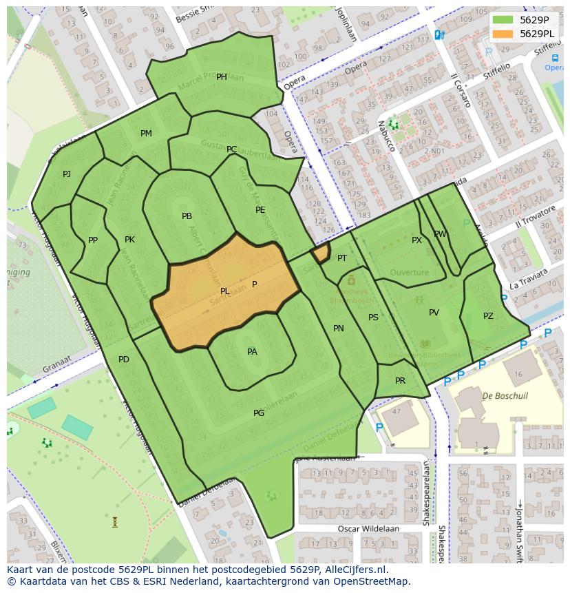 Afbeelding van het postcodegebied 5629 PL op de kaart.