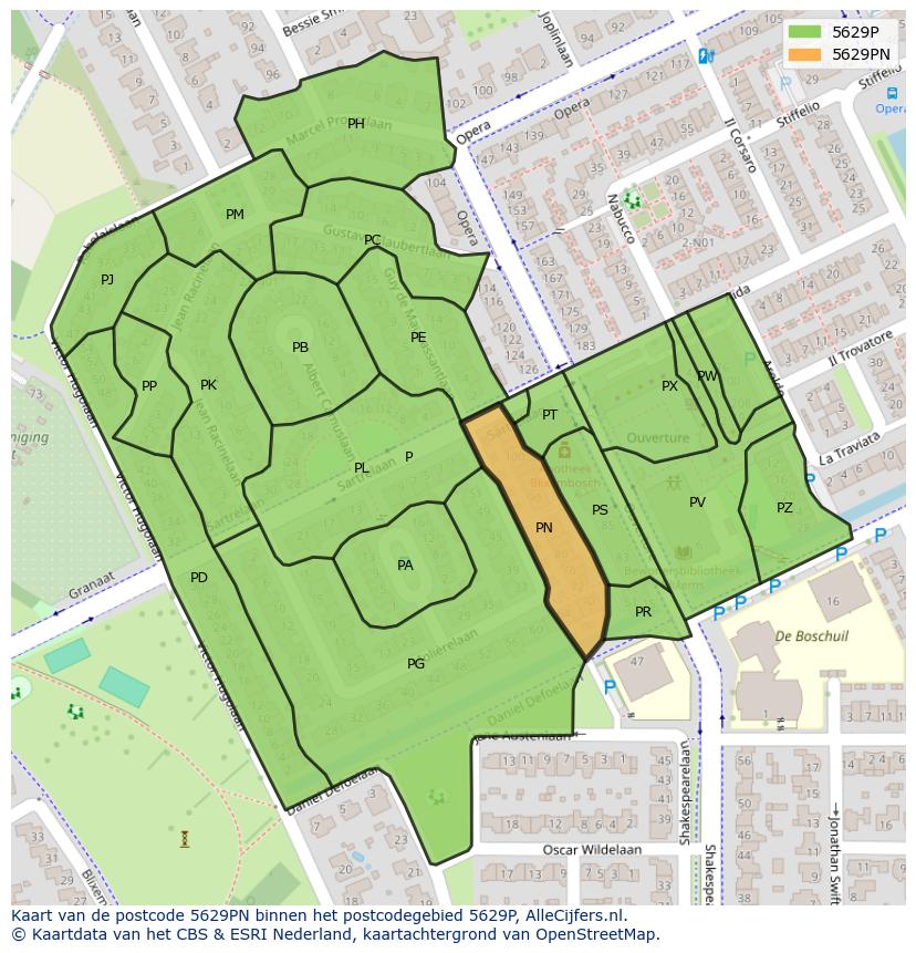 Afbeelding van het postcodegebied 5629 PN op de kaart.