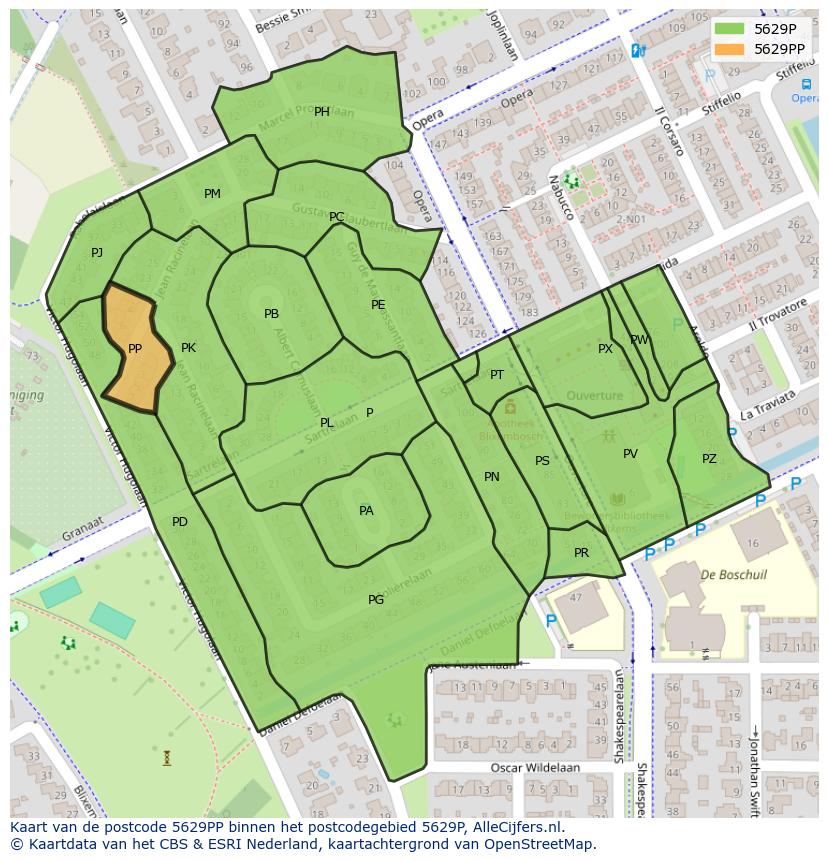Afbeelding van het postcodegebied 5629 PP op de kaart.