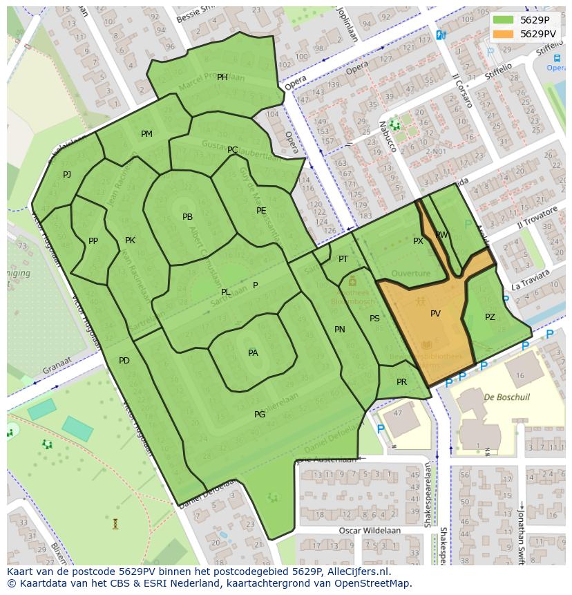 Afbeelding van het postcodegebied 5629 PV op de kaart.