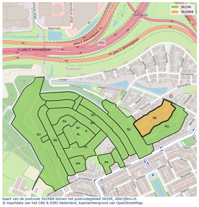 Afbeelding van het postcodegebied 5629 RB op de kaart.