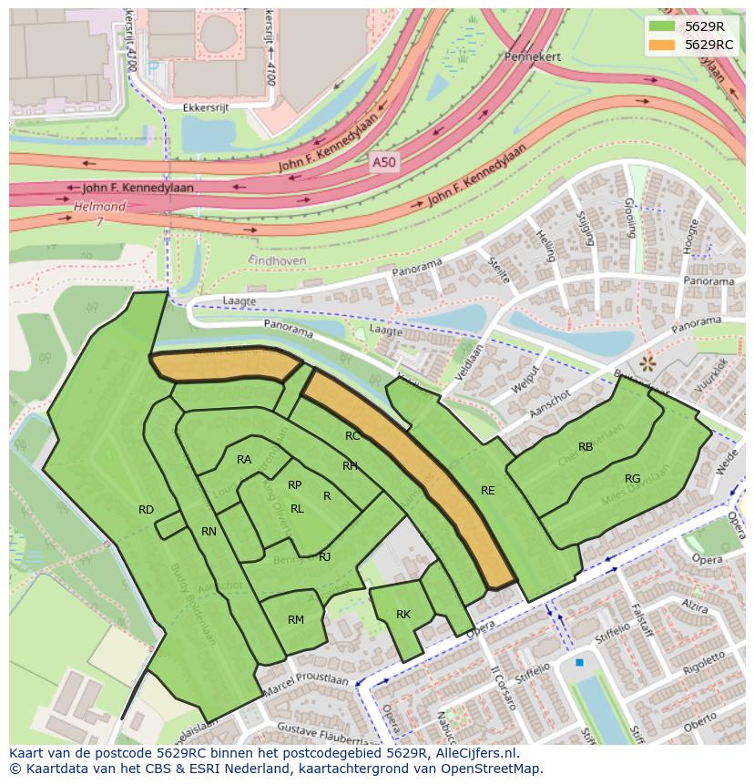 Afbeelding van het postcodegebied 5629 RC op de kaart.