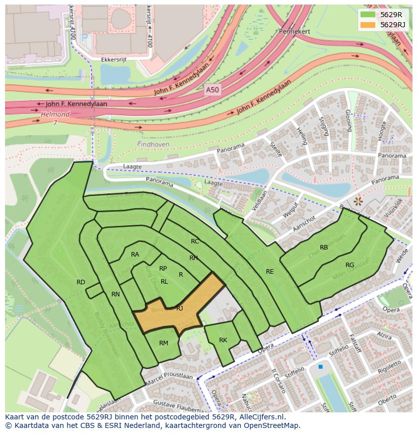 Afbeelding van het postcodegebied 5629 RJ op de kaart.
