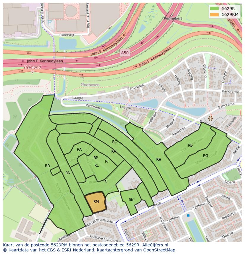 Afbeelding van het postcodegebied 5629 RM op de kaart.